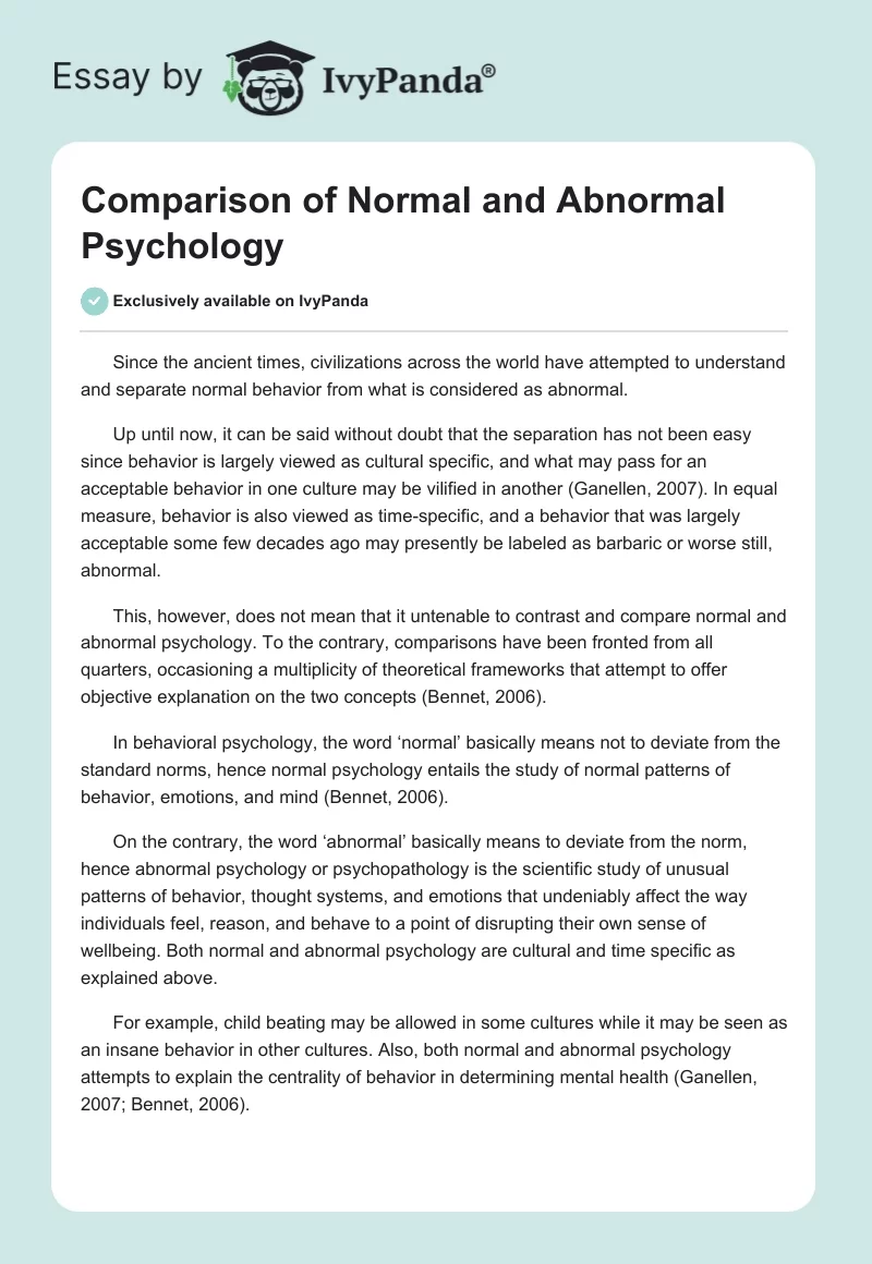 Comparison of Normal and Abnormal Psychology. Page 1