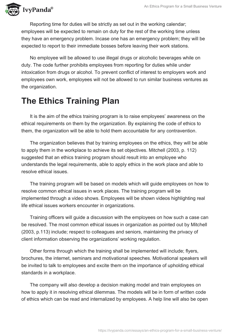 An Ethics Program for a Small Business Venture. Page 3