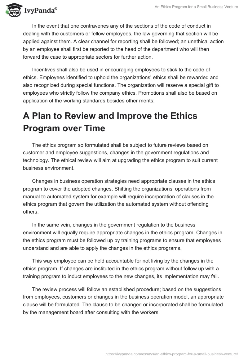 An Ethics Program for a Small Business Venture. Page 5