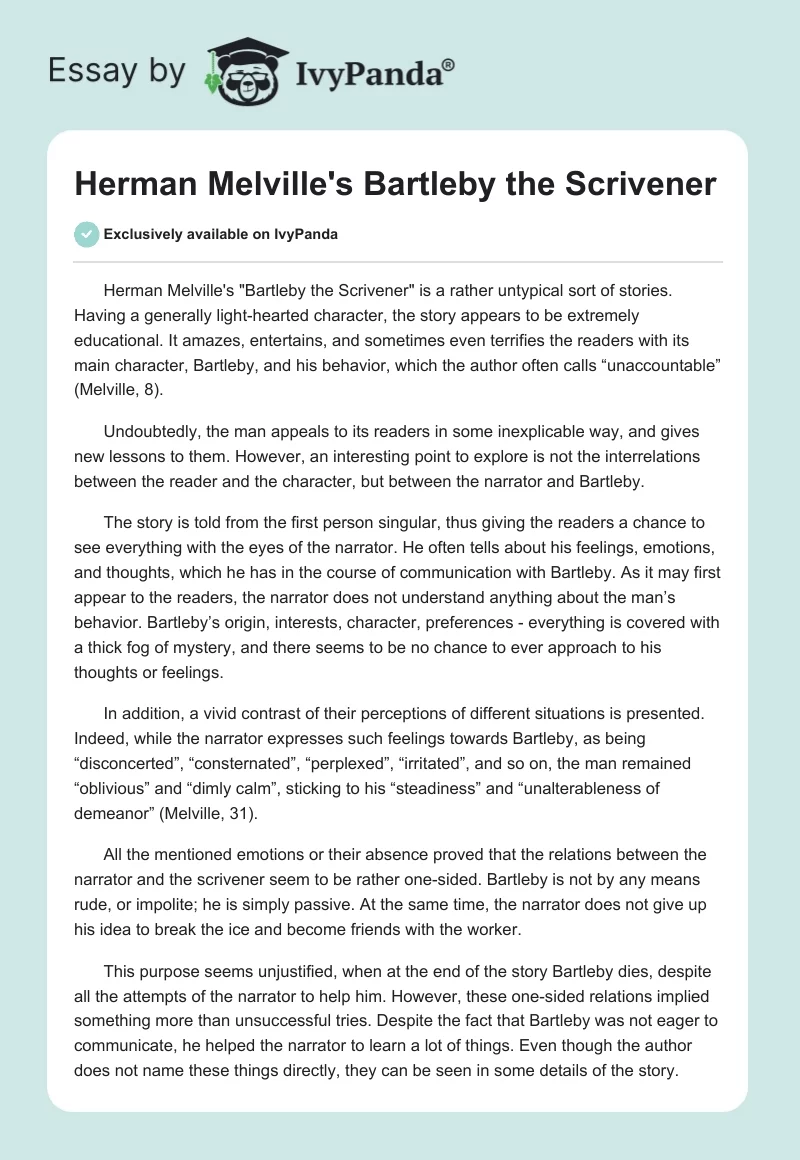 Herman Melville's "Bartleby the Scrivener". Page 1