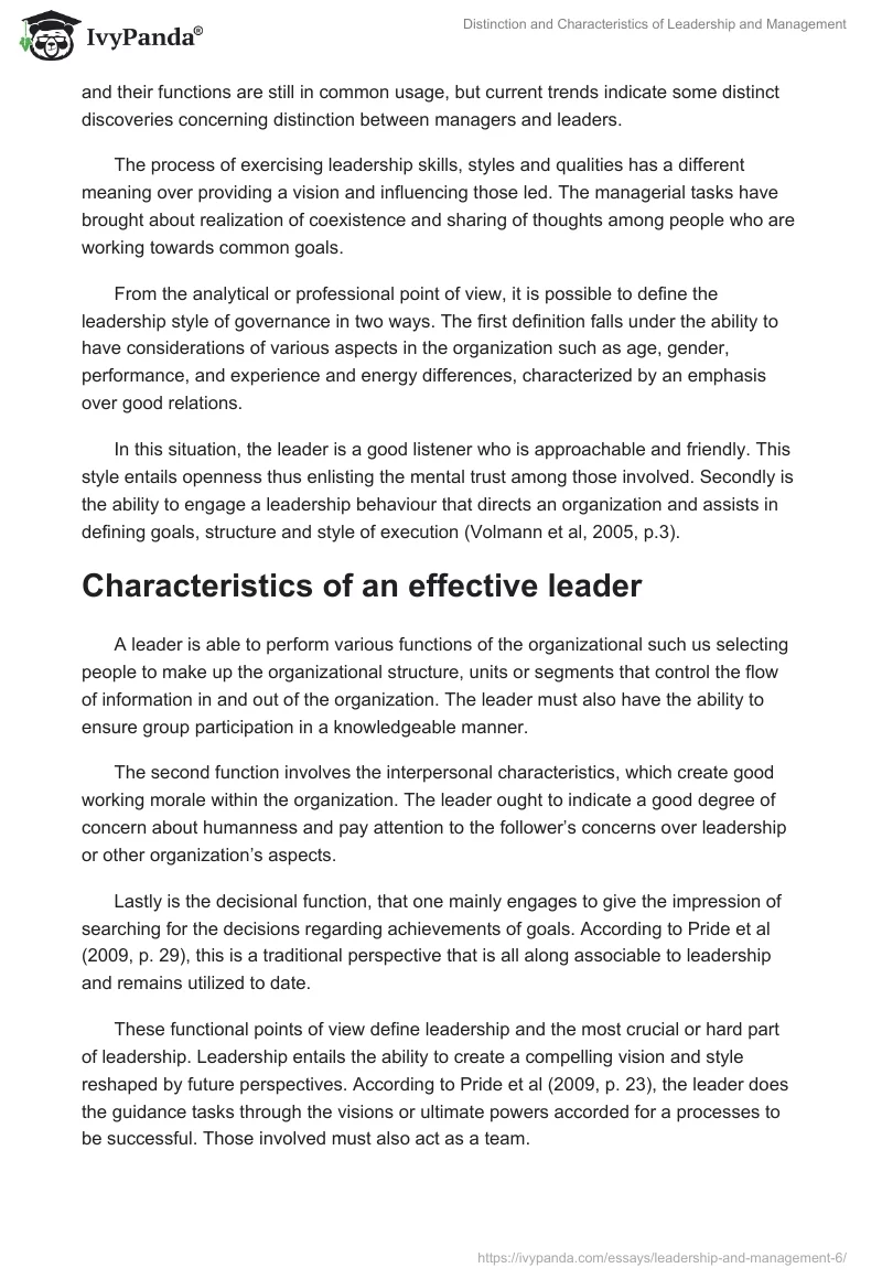 Distinction and Characteristics of Leadership and Management. Page 2