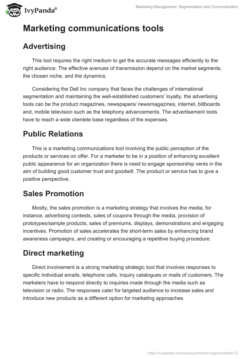 Marketing Management: Segmentation and Communication. Page 4
