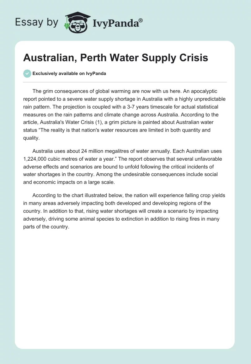 Australian, Perth Water Supply Crisis. Page 1
