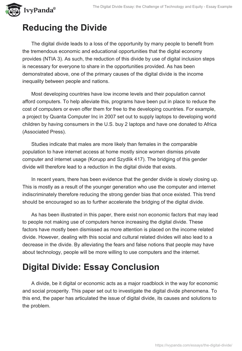 The Digital Divide Essay: the Challenge of Technology and Equity - Essay Example. Page 3