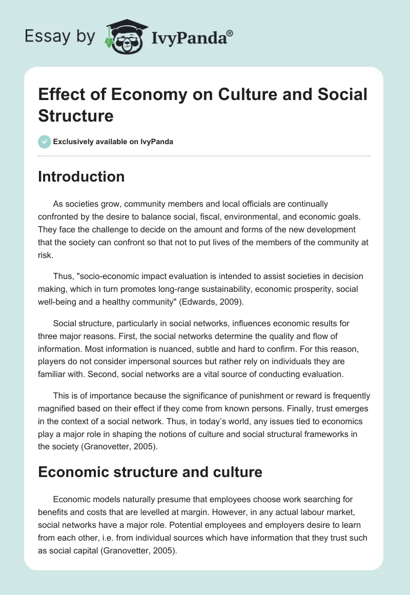 Effect of Economy on Culture and Social Structure. Page 1
