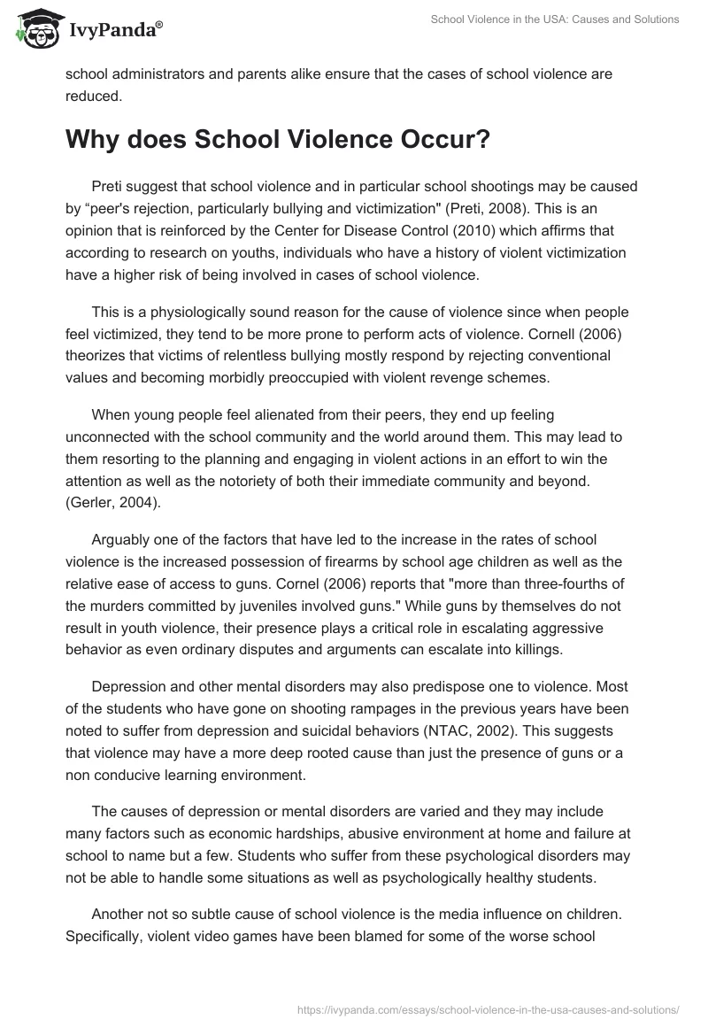 School Violence in the USA: Causes and Solutions. Page 2