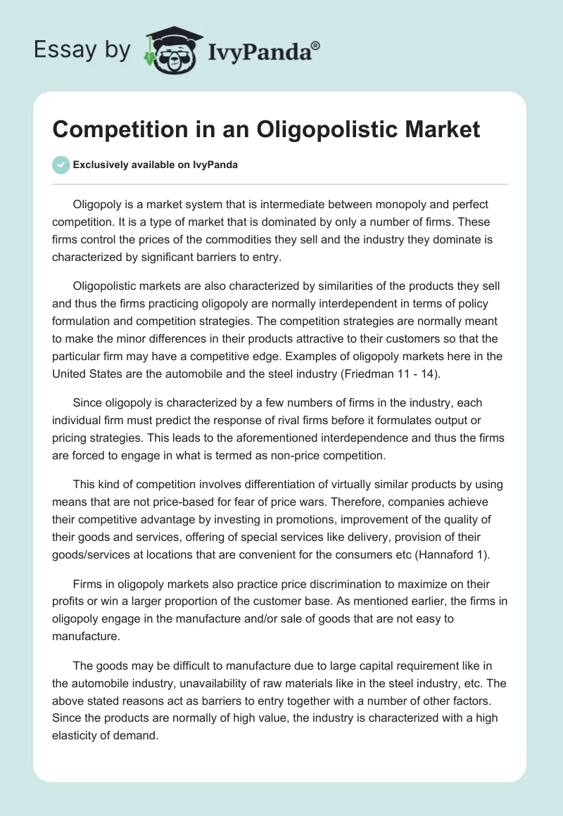 Competition in an Oligopolistic Market. Page 1