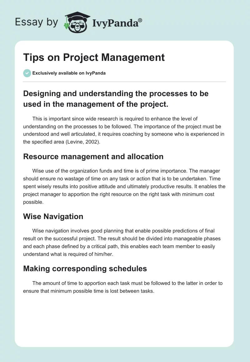 Tips on Project Management. Page 1