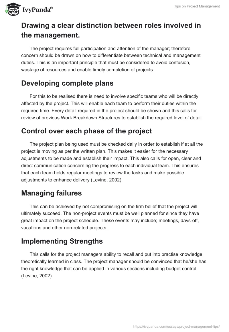 Tips on Project Management. Page 2