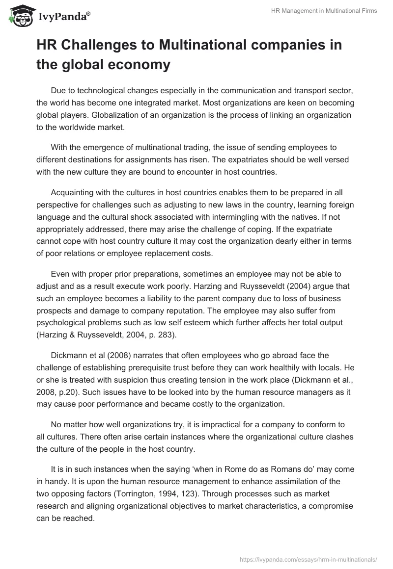 HR Management in Multinational Firms. Page 4