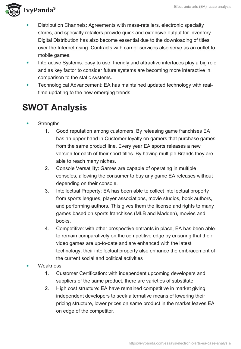 Electronic arts (EA): case analysis. Page 3