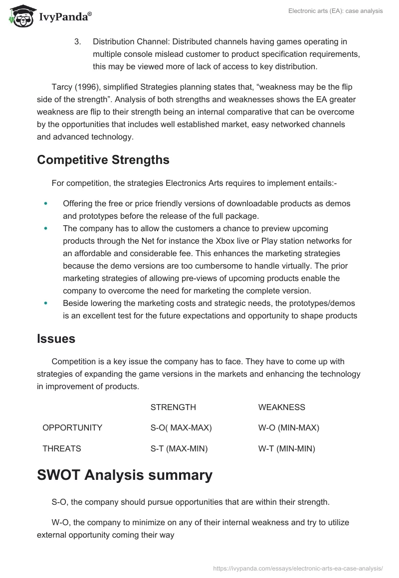 Electronic arts (EA): case analysis. Page 4