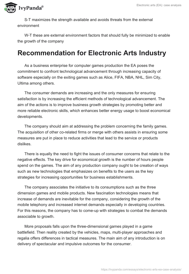 Electronic arts (EA): case analysis. Page 5