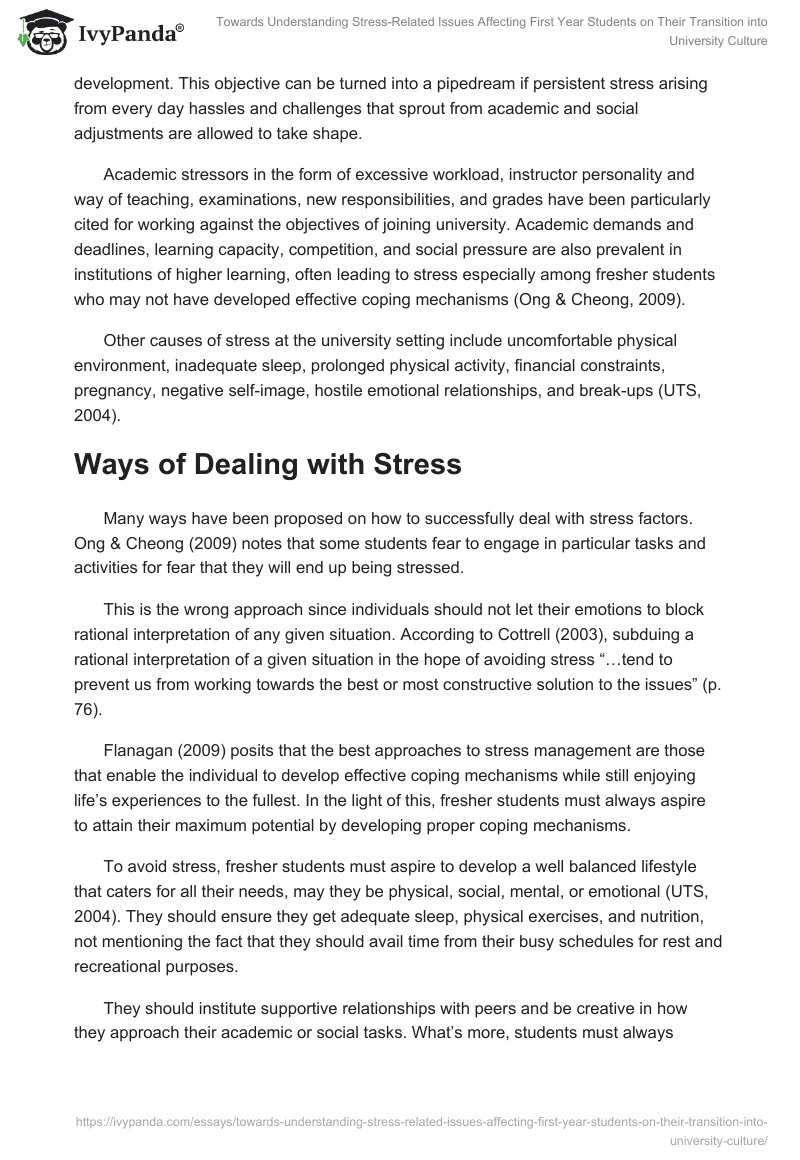 Towards Understanding Stress-Related Issues Affecting First Year Students on Their Transition Into University Culture. Page 3