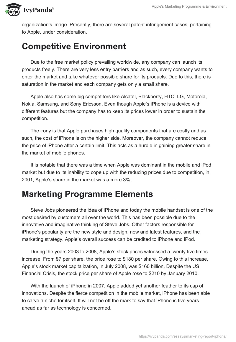 Apple's Marketing Programme & Environment. Page 5