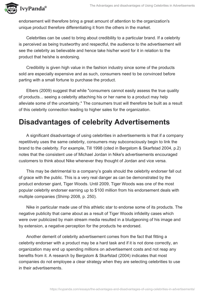 The Advantages and disadvantages of Using Celebrities in Advertisements. Page 4
