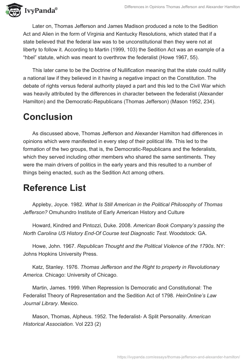 Differences in Opinions Thomas Jefferson and Alexander Hamilton. Page 3