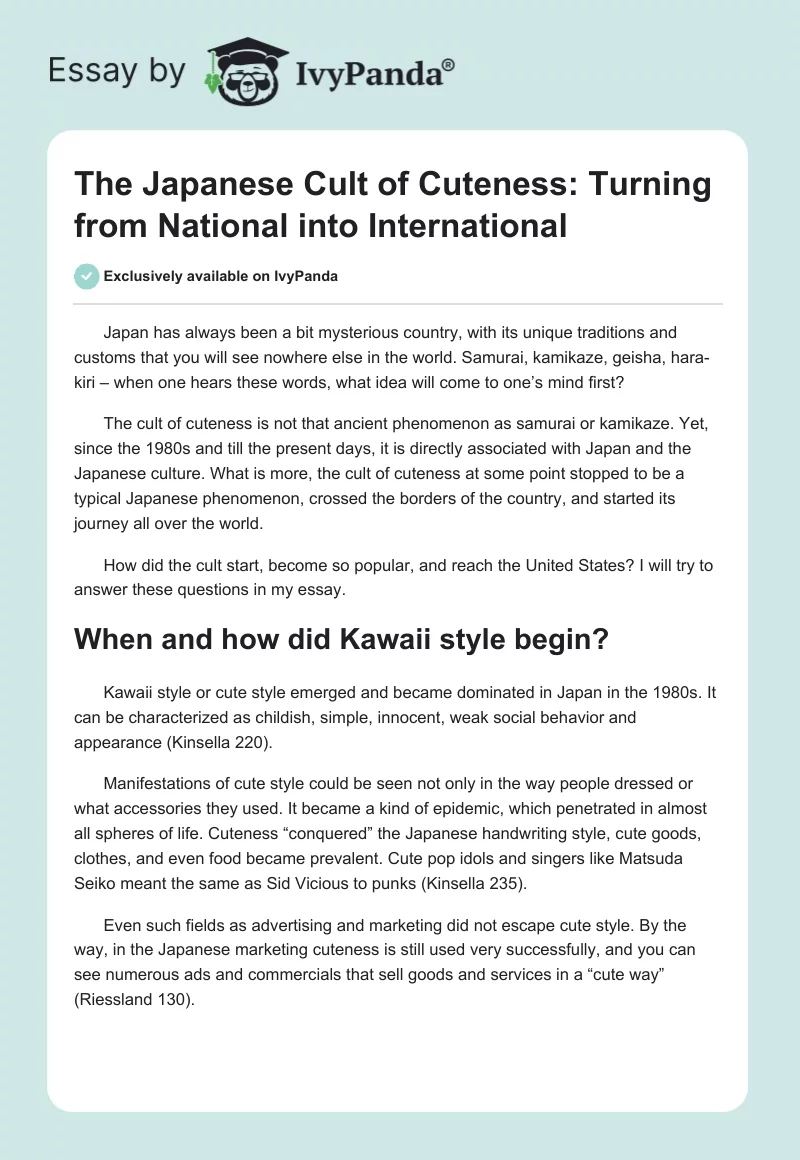 The Japanese Cult of Cuteness: Turning from National into International. Page 1