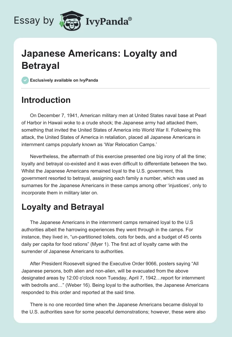 Japanese Americans: Loyalty and Betrayal. Page 1