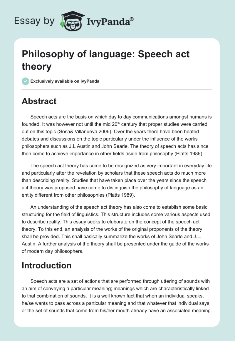 Philosophy of language: Speech act theory. Page 1
