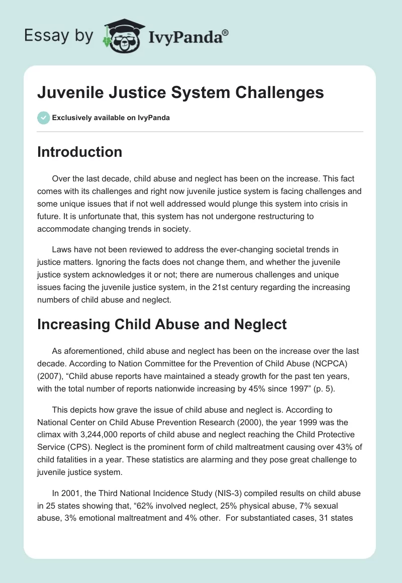 Juvenile Justice System Challenges. Page 1