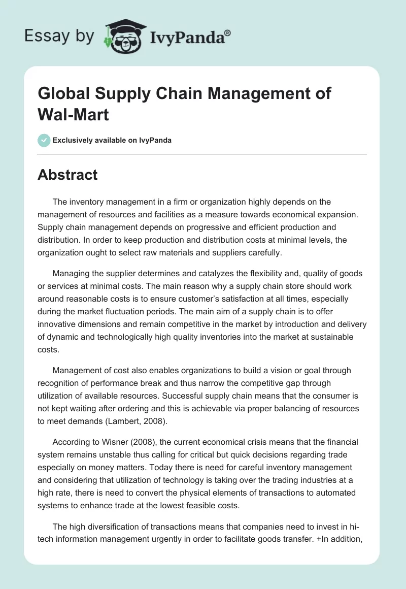 Global Supply Chain Management of Wal-Mart. Page 1