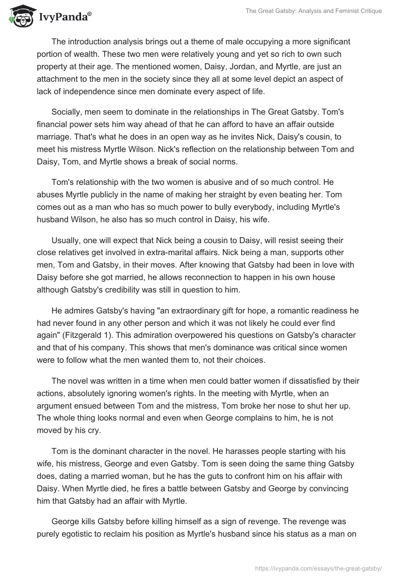 The Great Gatsby: Analysis and Feminist Critique. Page 2