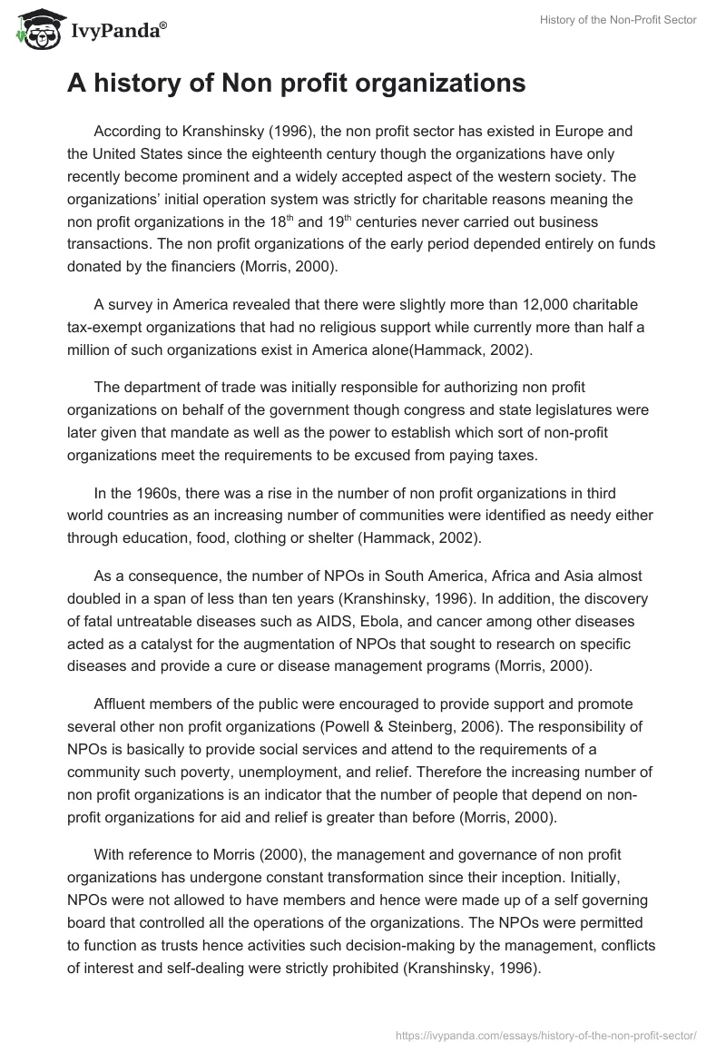 History of the Non-Profit Sector. Page 2