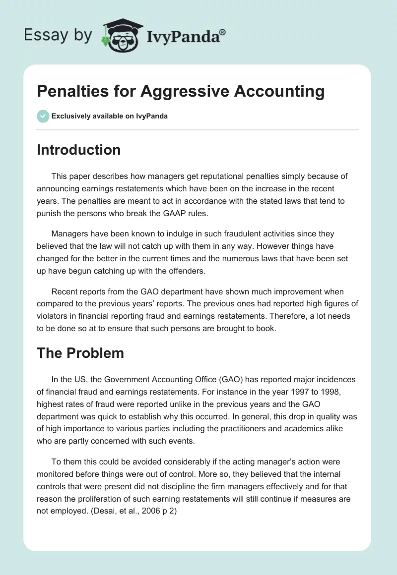 Penalties for Aggressive Accounting. Page 1