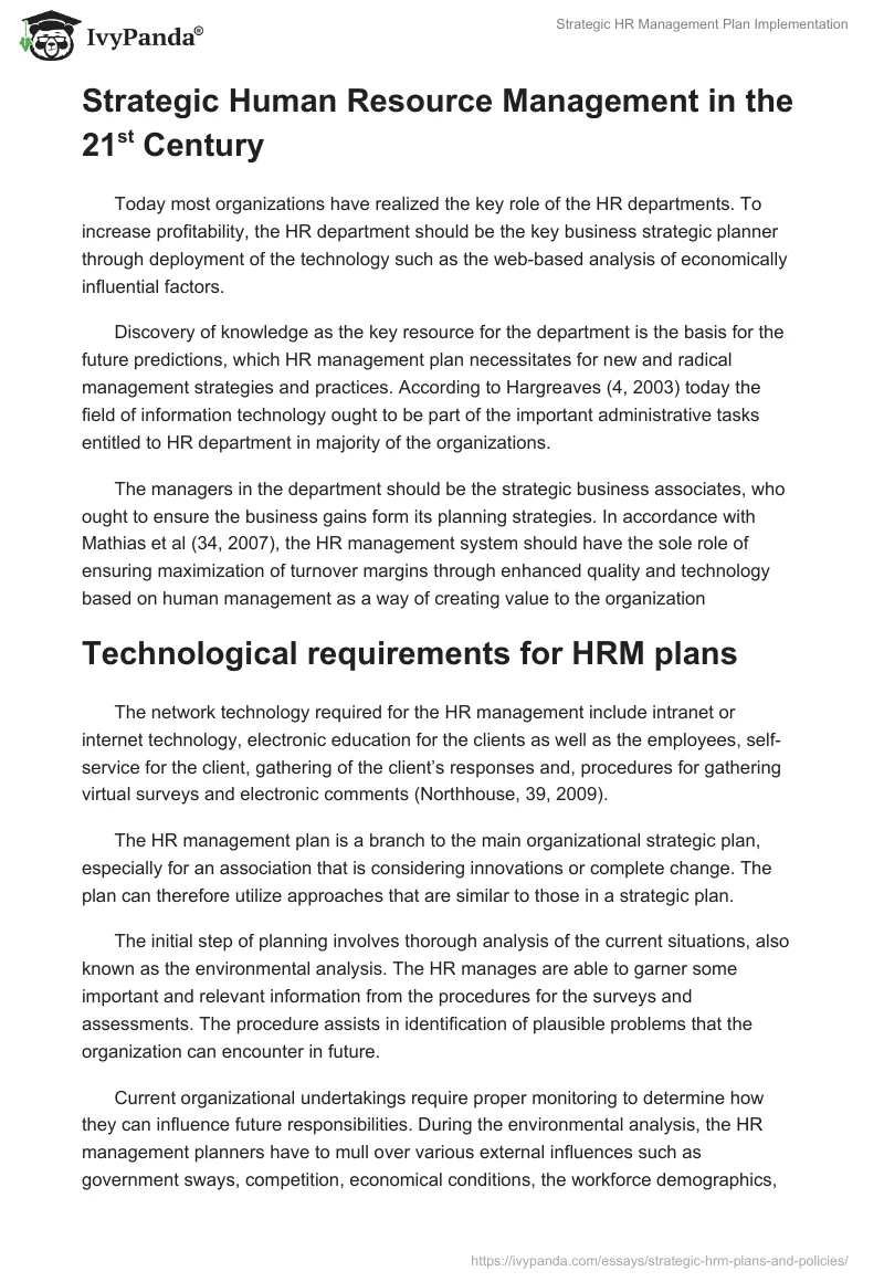 Strategic HR Management Plan Implementation. Page 3