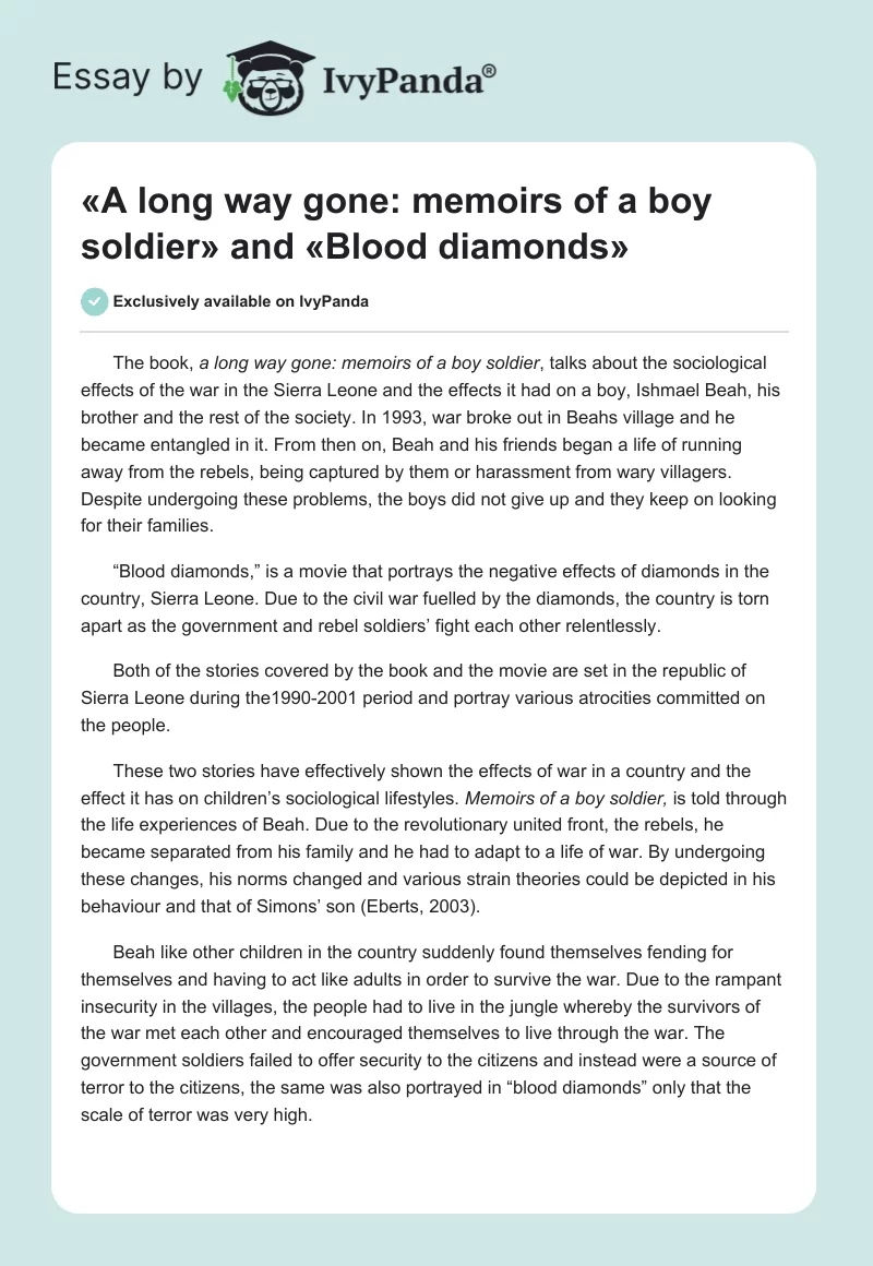 «A long way gone: memoirs of a boy soldier» and «Blood diamonds». Page 1
