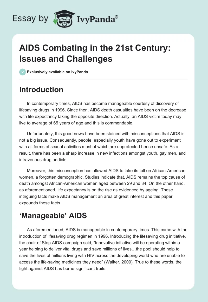 AIDS Combating in the 21st Century: Issues and Challenges. Page 1
