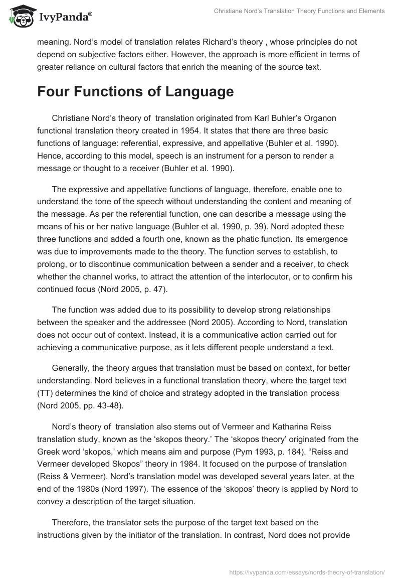 Christiane Nord Translation Theory: Functions and Elements Analytical Essay. Page 2
