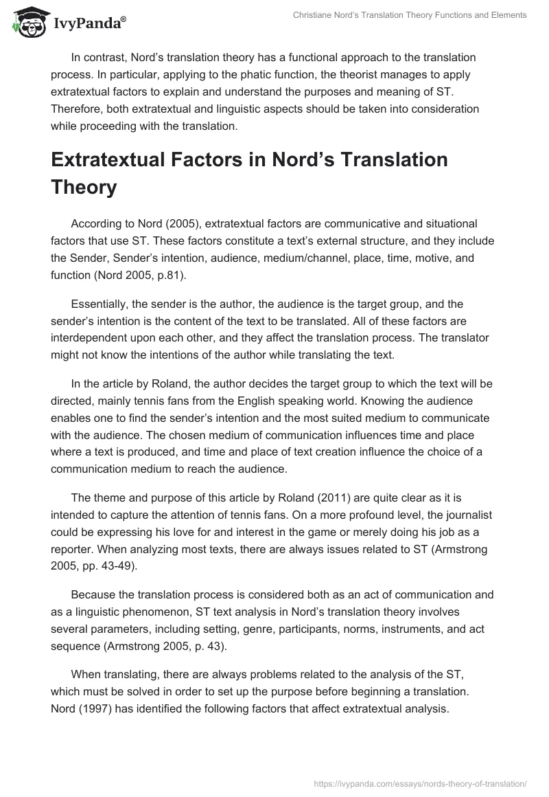 Christiane Nord Translation Theory: Functions and Elements Analytical Essay. Page 4