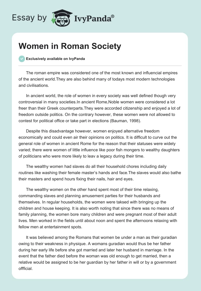 Women in Roman Society. Page 1
