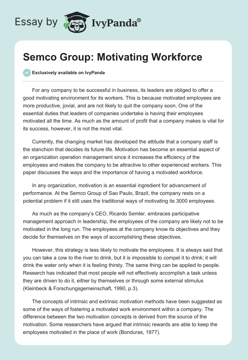 Semco Group: Motivating Workforce. Page 1