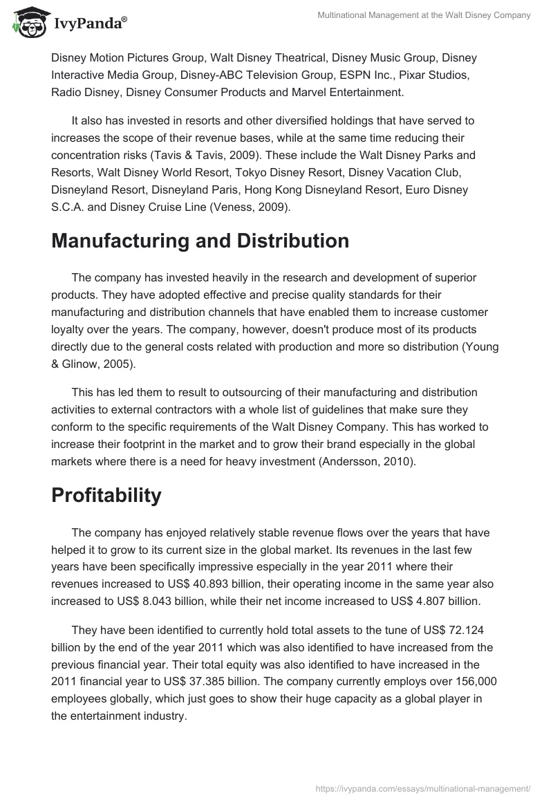 Multinational Management at the Walt Disney Company. Page 4