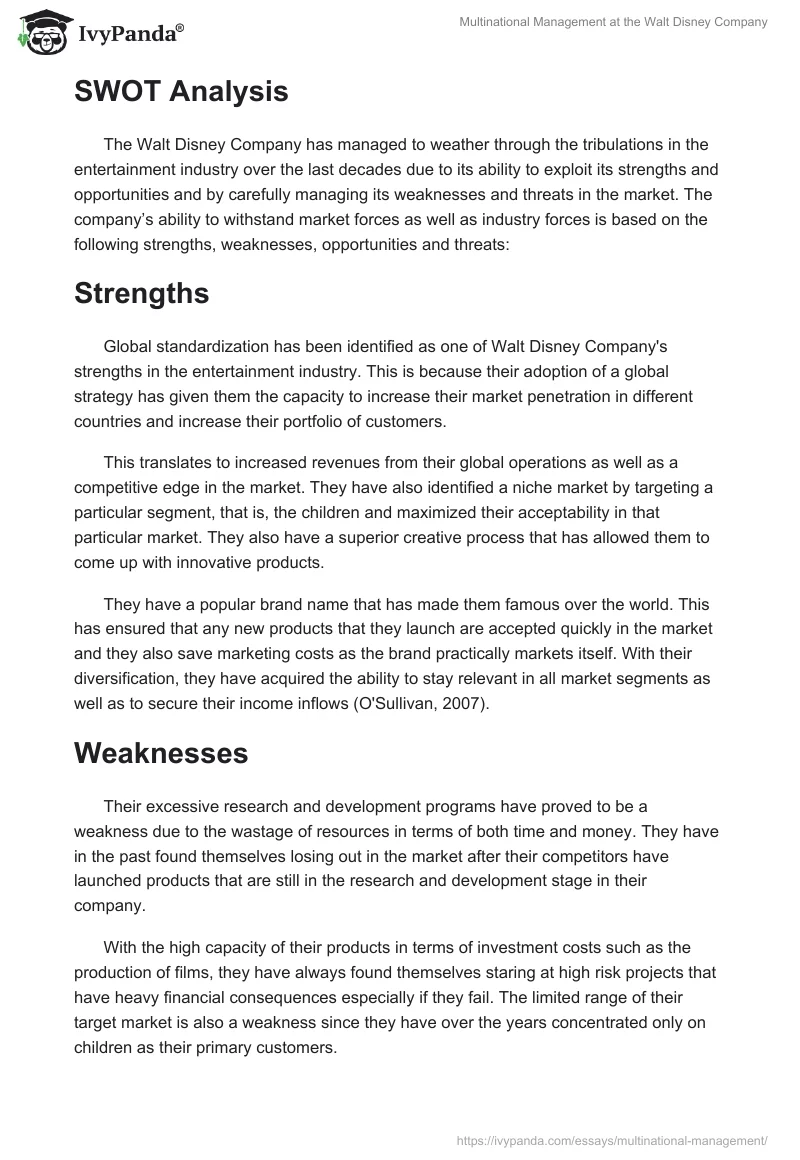 Multinational Management at the Walt Disney Company. Page 5