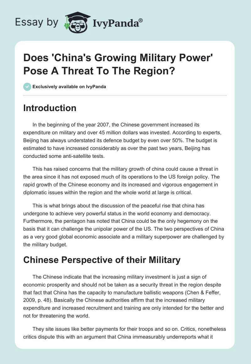 Does 'China's Growing Military Power' Pose a Threat to the Region?. Page 1