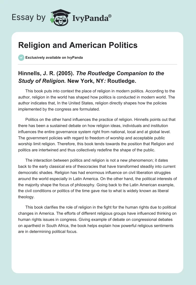 Religion and American Politics. Page 1