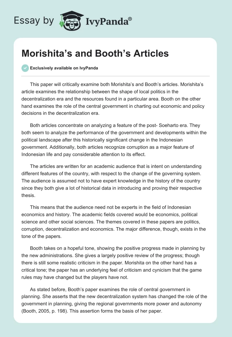 Morishita’s and Booth’s Articles. Page 1