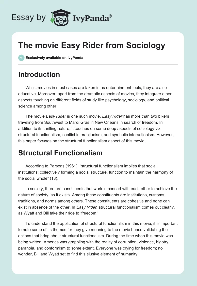 The Movie "Easy Rider" From Sociology. Page 1