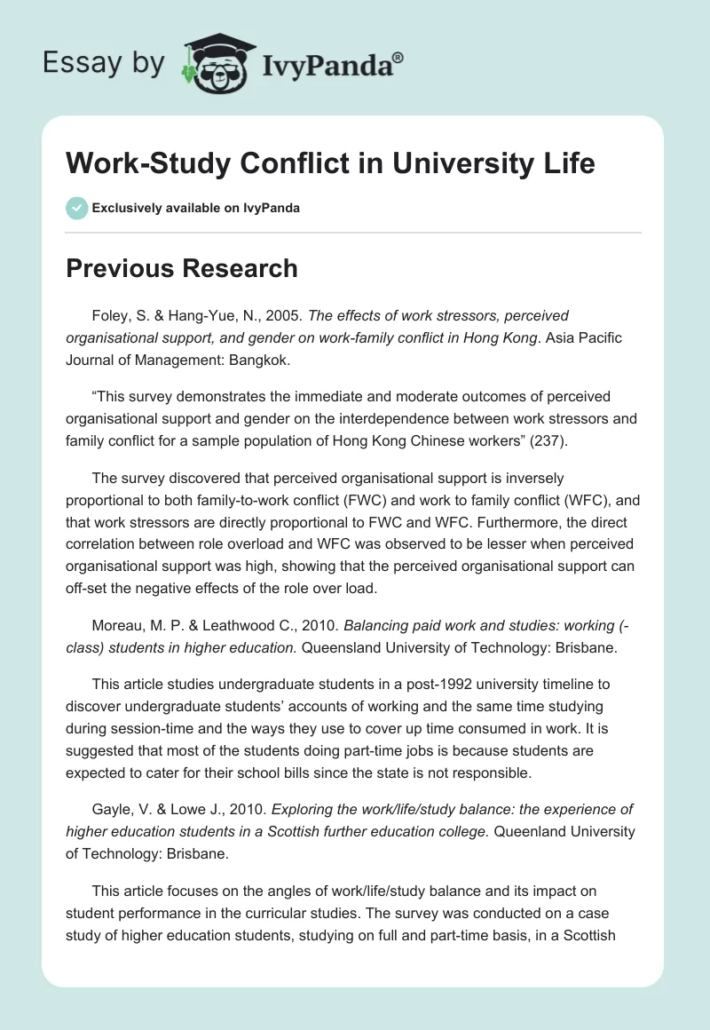 Work-Study Conflict in University Life. Page 1
