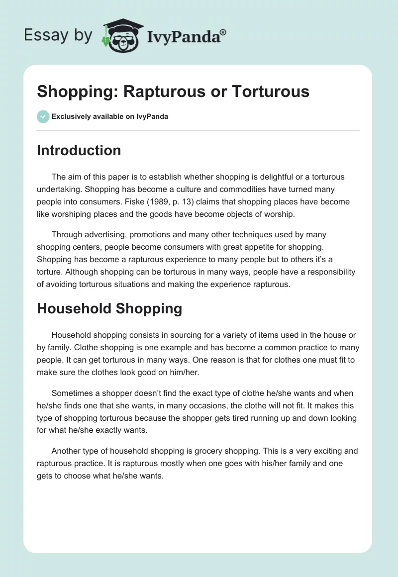 Shopping: Rapturous or Torturous. Page 1