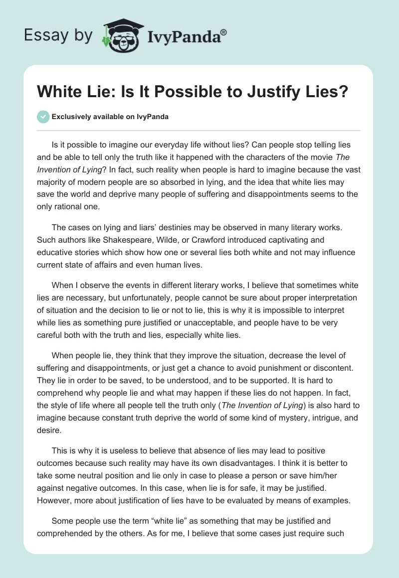 White Lie: Is It Possible to Justify Lies?. Page 1