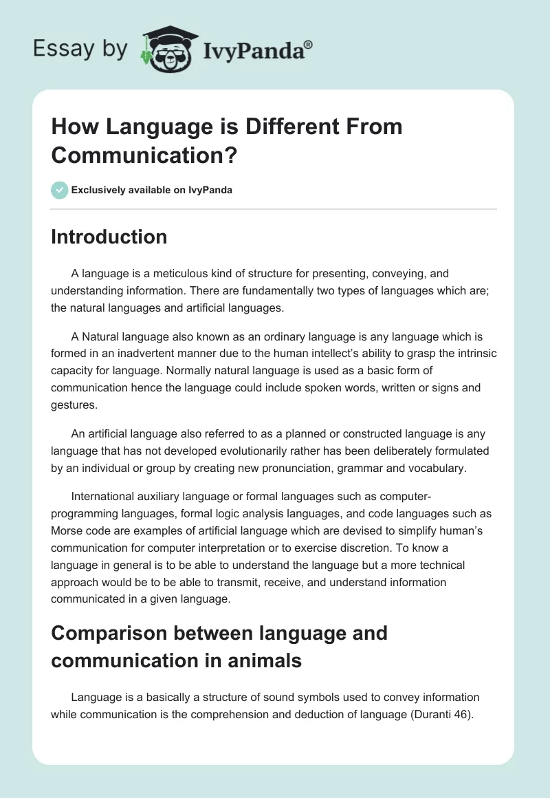 How Language is Different From Communication?. Page 1