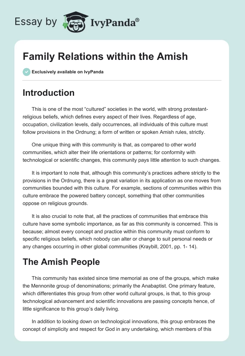 Family Relations within the Amish. Page 1