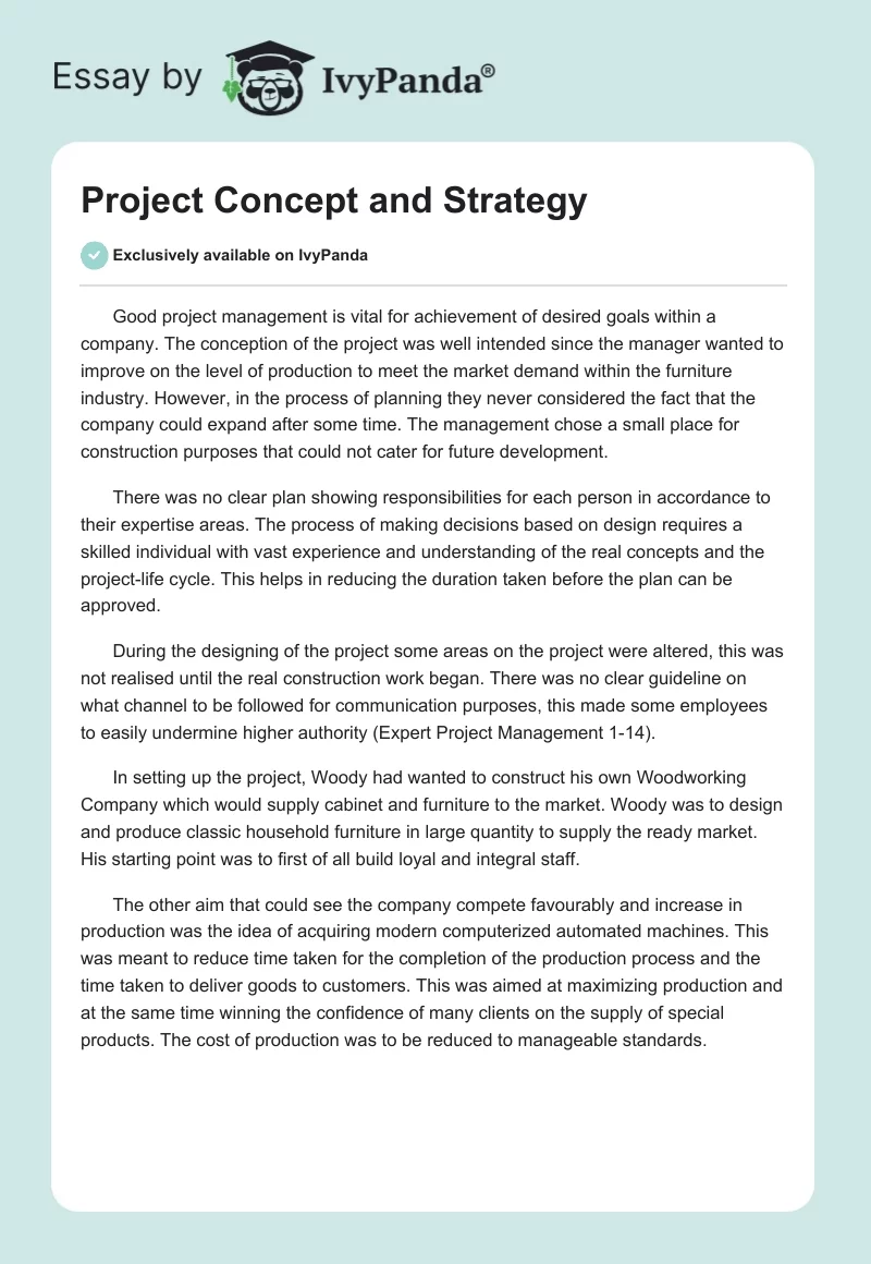 Project Concept and Strategy. Page 1