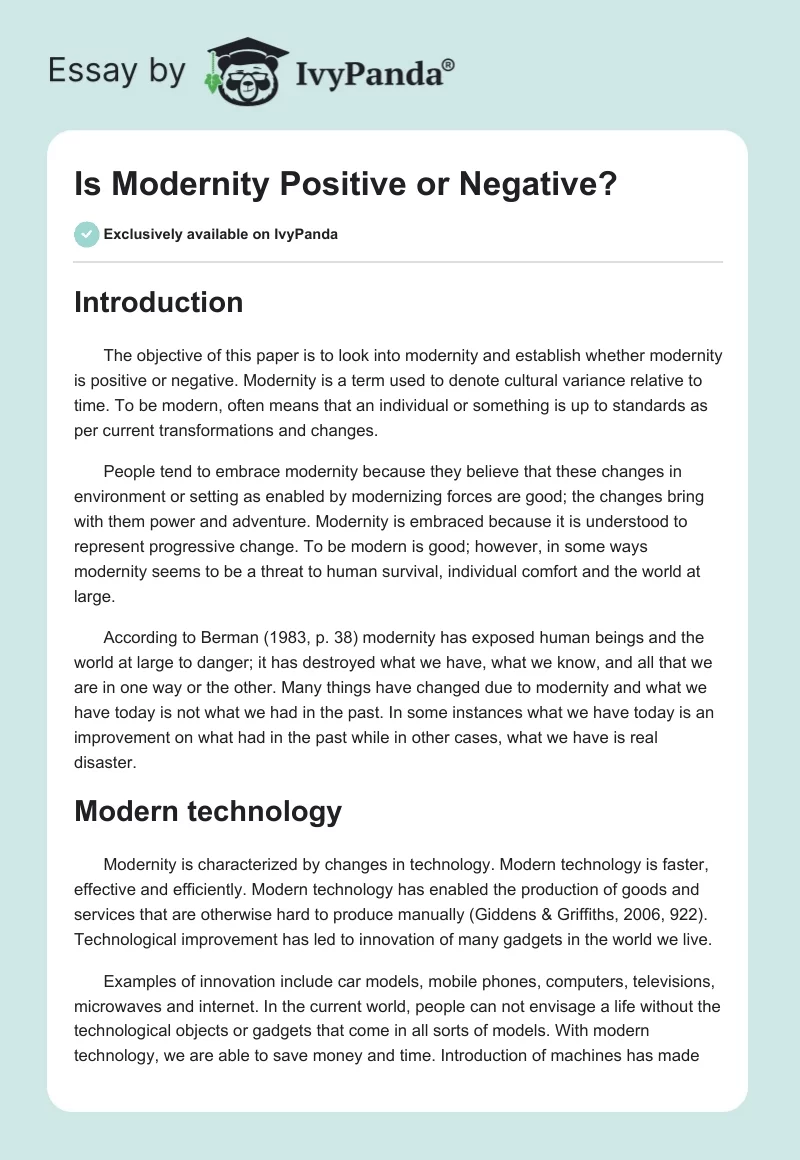 Is Modernity Positive or Negative?. Page 1