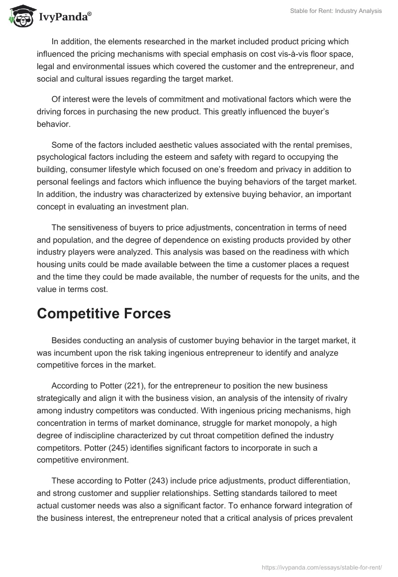 Stable for Rent: Industry Analysis. Page 2